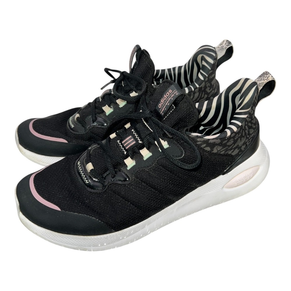 Adidas Women Cloudfoam Running Shoe Black Zebra Print Accent low Top Lace GY6101